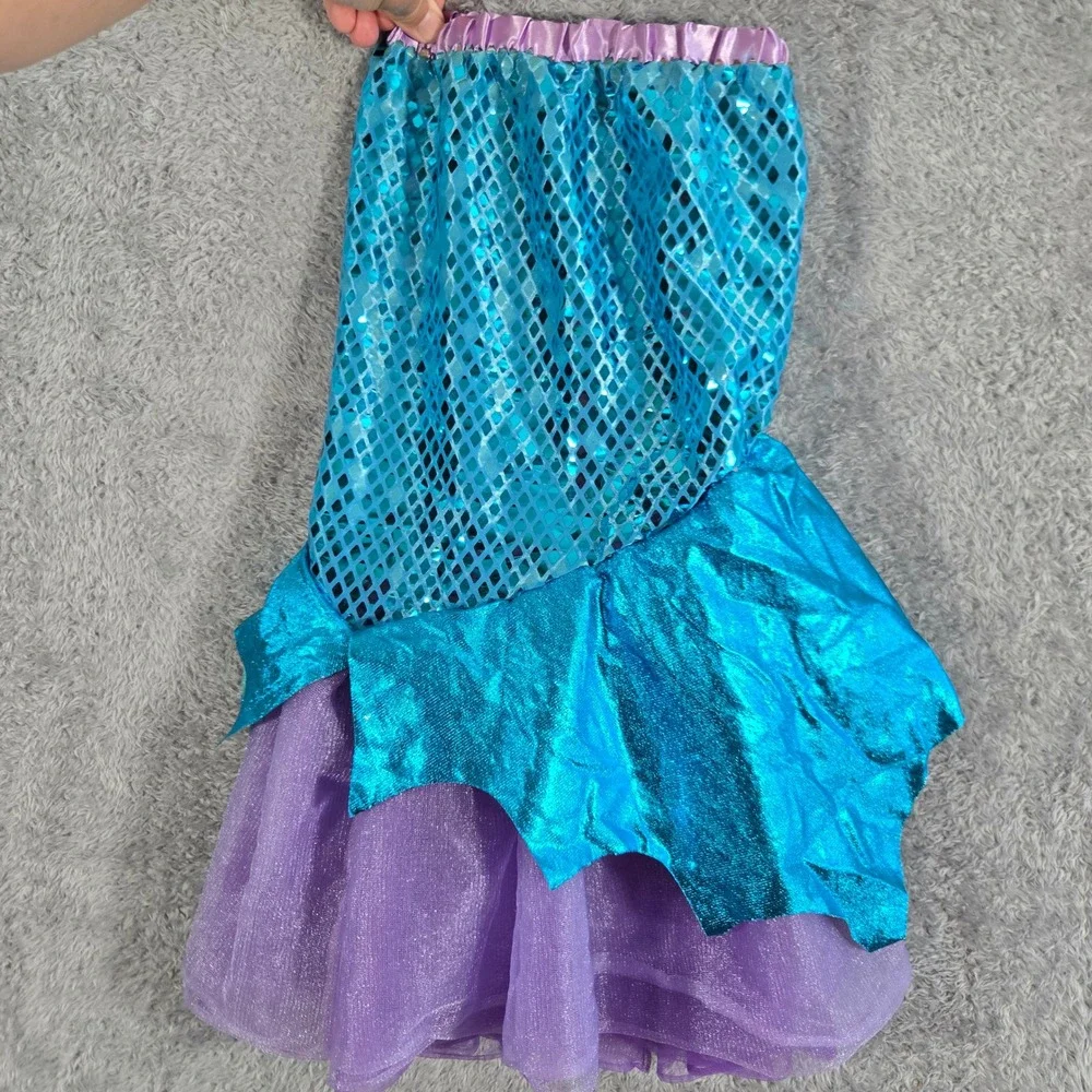 Girls Mermaid Tail Costume Skirt Blue Sequined Purple Tulle Dress Up Kids